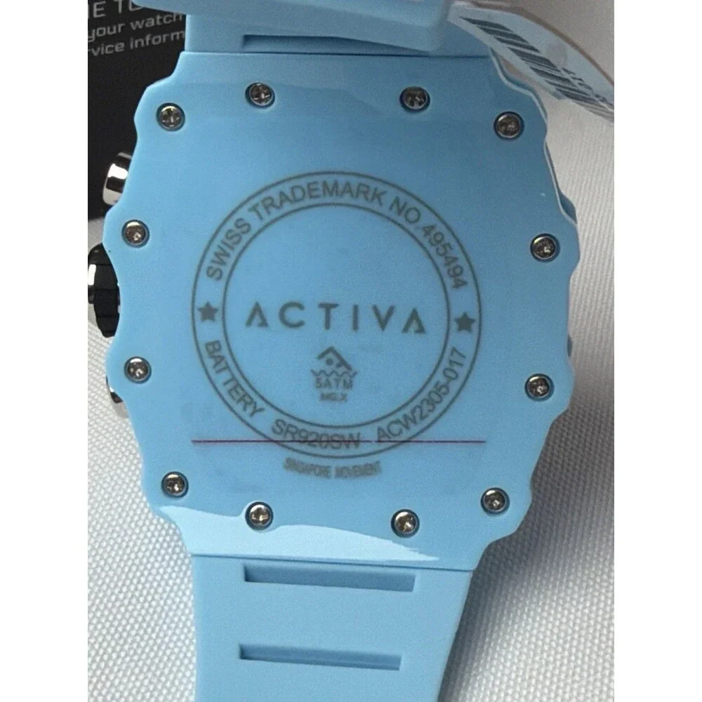 Activa Blue Square Sport Watch Chronograph Style 5ATM New in Box